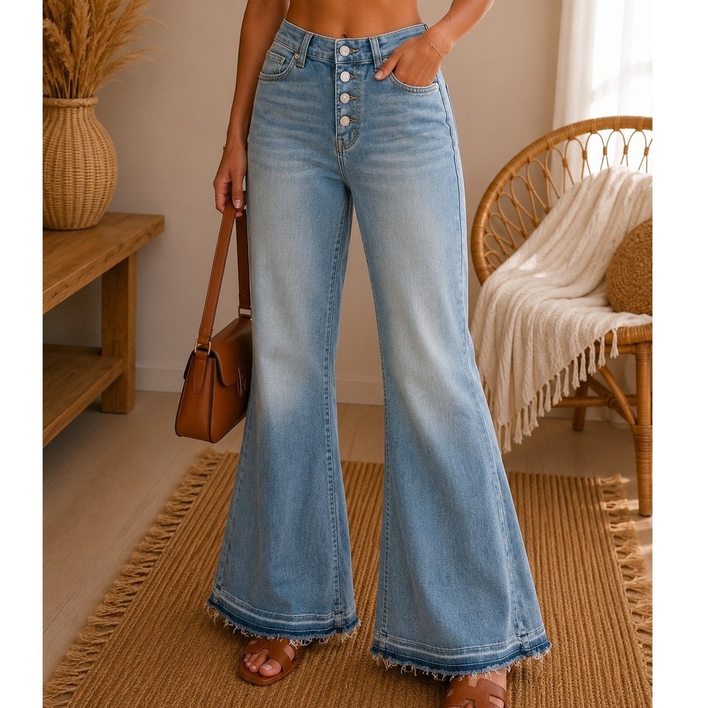 We‎ The Free Free People Just Float On Flare Jeans Light Wash Button Fly 26